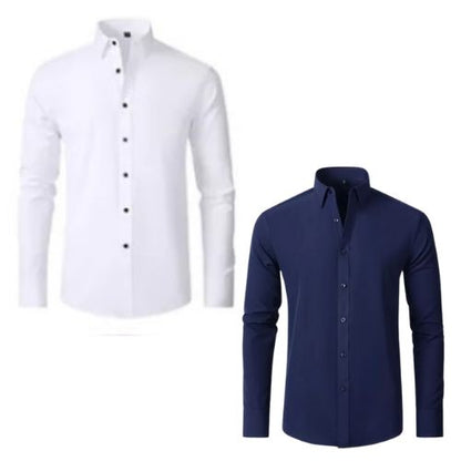 Camisa Social Ultra Tech - Promoção Compre 1 Leve 2 Camisa Social Ultra Tech Borsato Branco/Azul Marinho P 